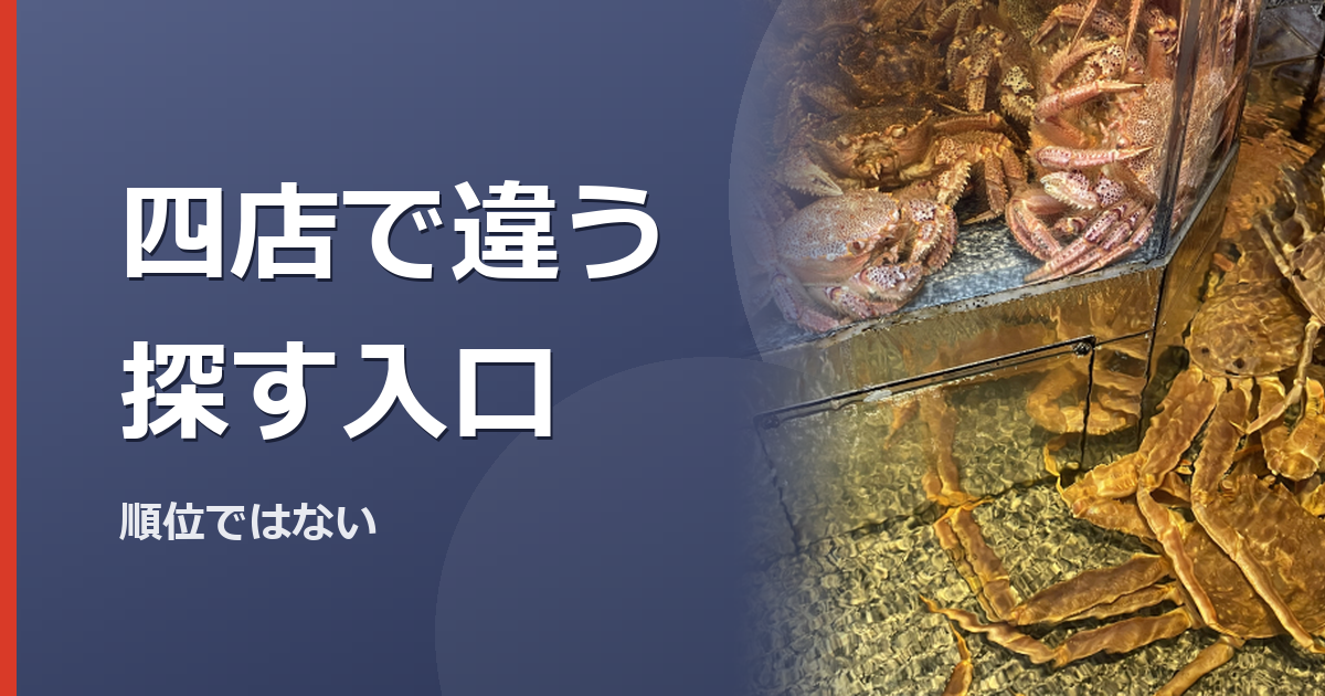 複数のカニ商品から探す入口を分けるイメージ写真(特定の商品や種を撮影したものではありません)